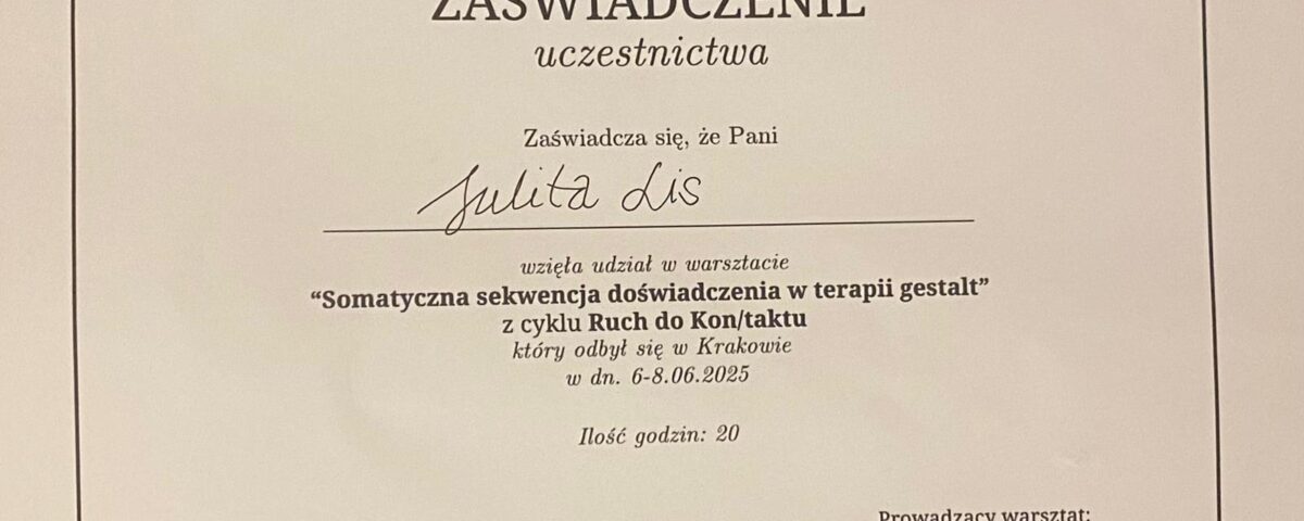 Julita Lis -certyfikat 2