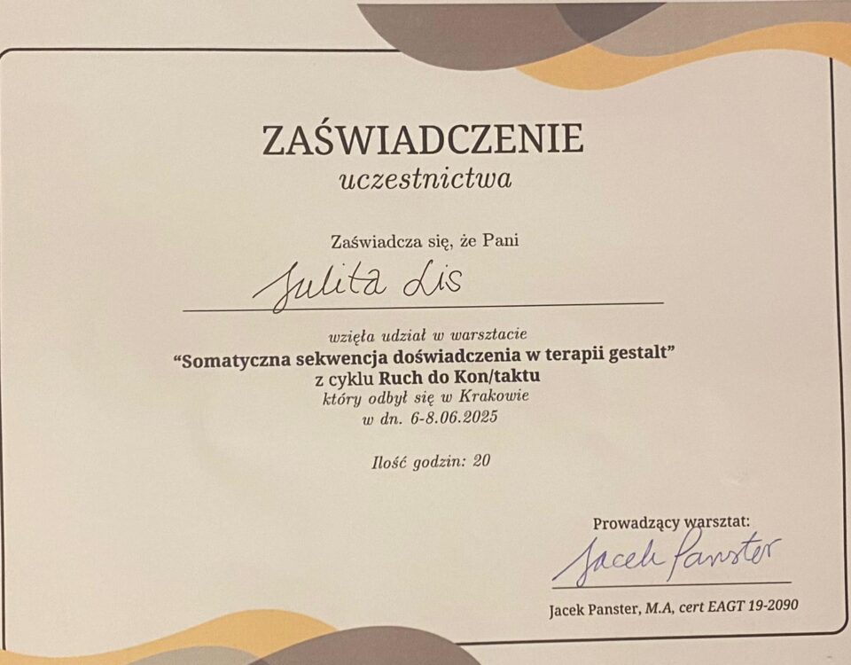 Julita Lis -certyfikat 2