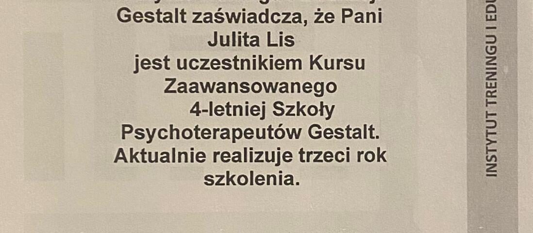 Julita Lis -certyfikat 3